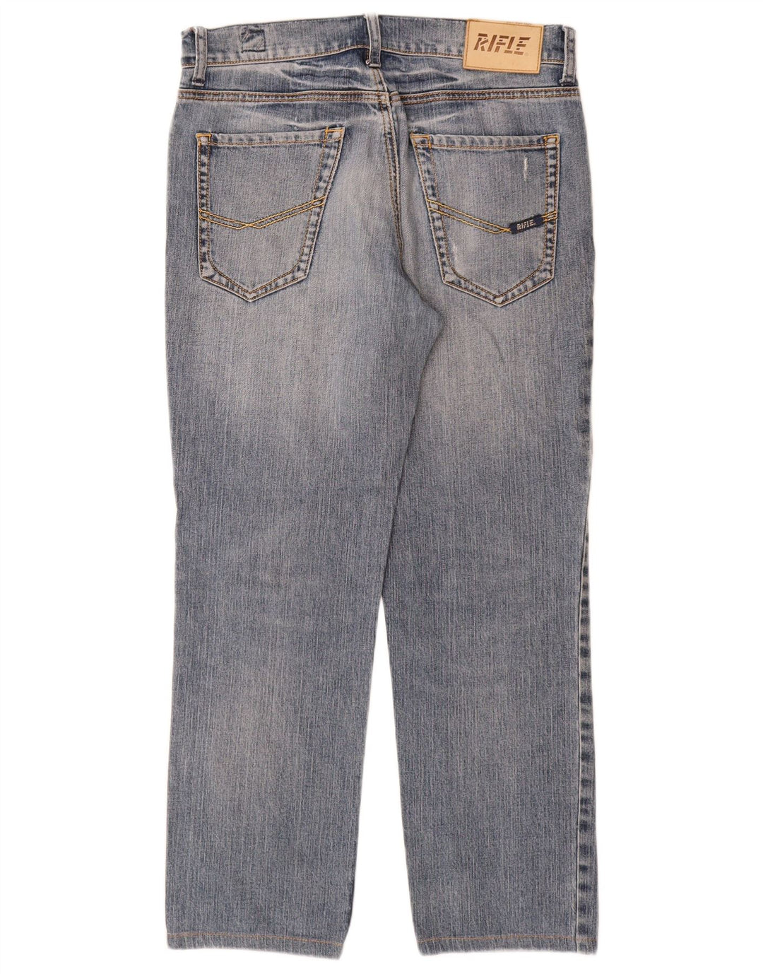 Rifle feminino jeans reto W31 L28 algodão azul