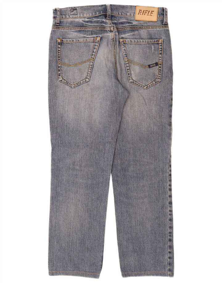 Rifle feminino jeans reto W31 L28 algodão azul