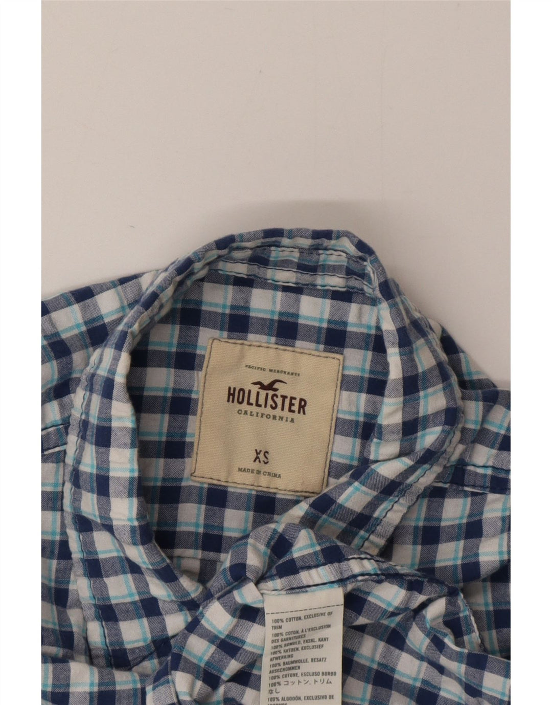 Camisa feminina Hollister UK 6 XS azul algodão guingão