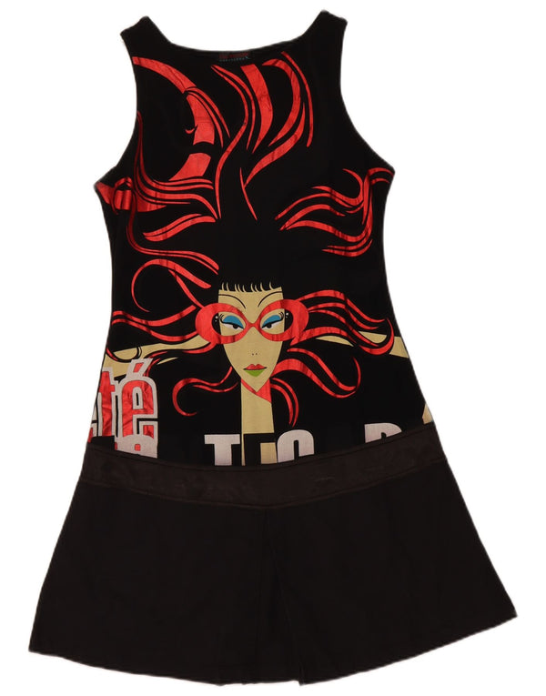 Custo Barcelona Womens Graphic Sleeveless A-Line Dress US 2 XS Black Cotton
