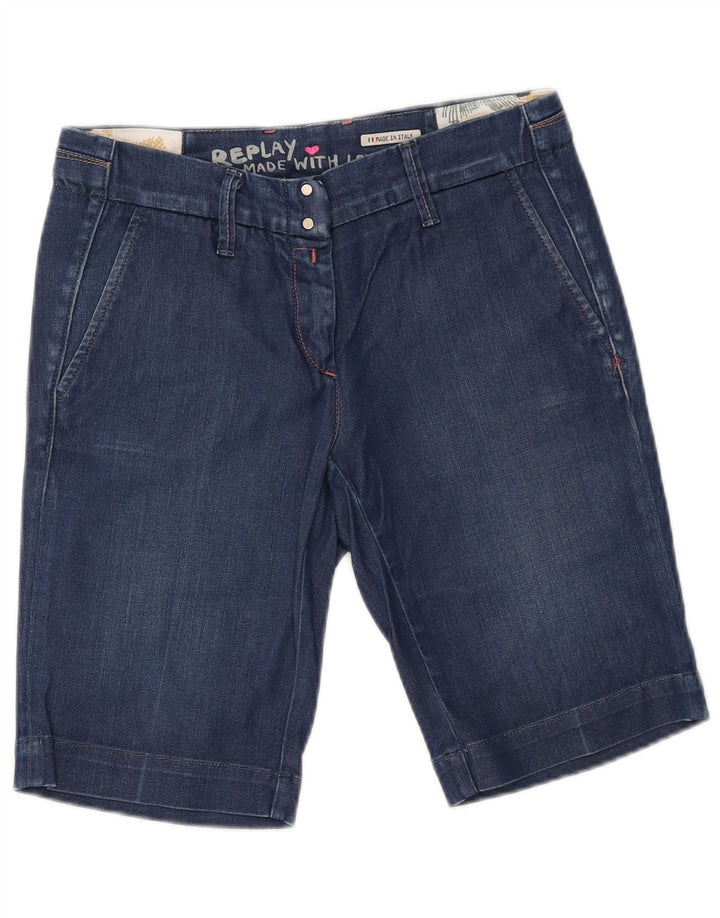 Shorts jeans feminino REPLAY W27 pequeno algodão azul