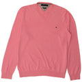 Suéter masculino Tommy Hilfiger com decote em V de algodão rosa médio