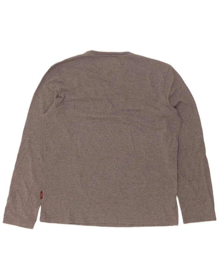 Sisley Mens Graphic Top Manga Longa XL Cinza Algodão
