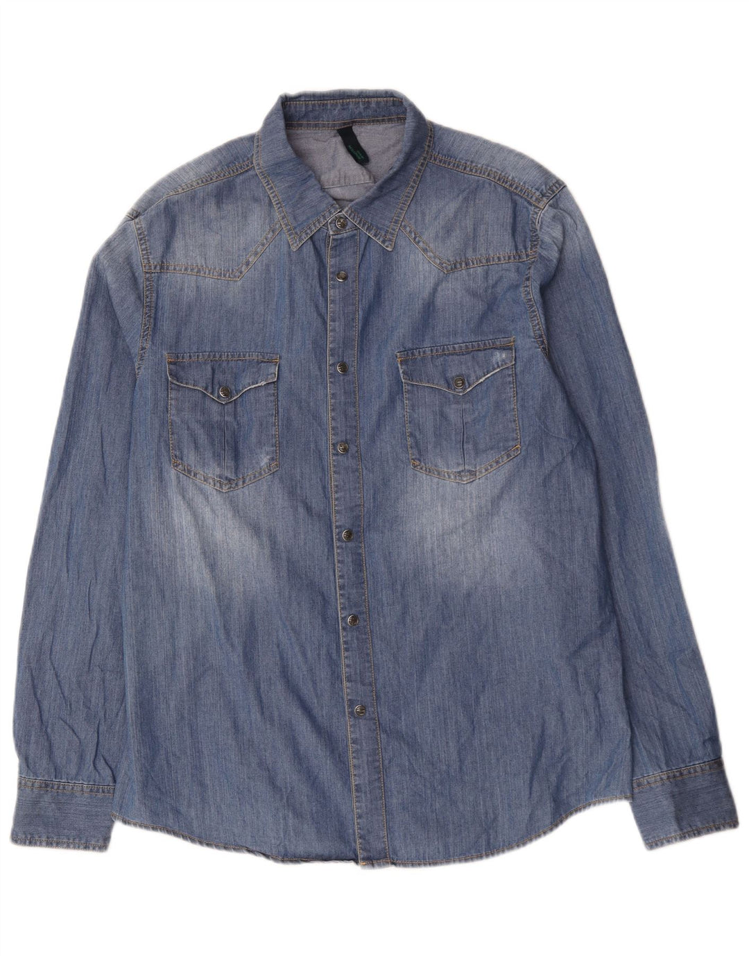 Camisa jeans masculina BENETTON XL algodão azul