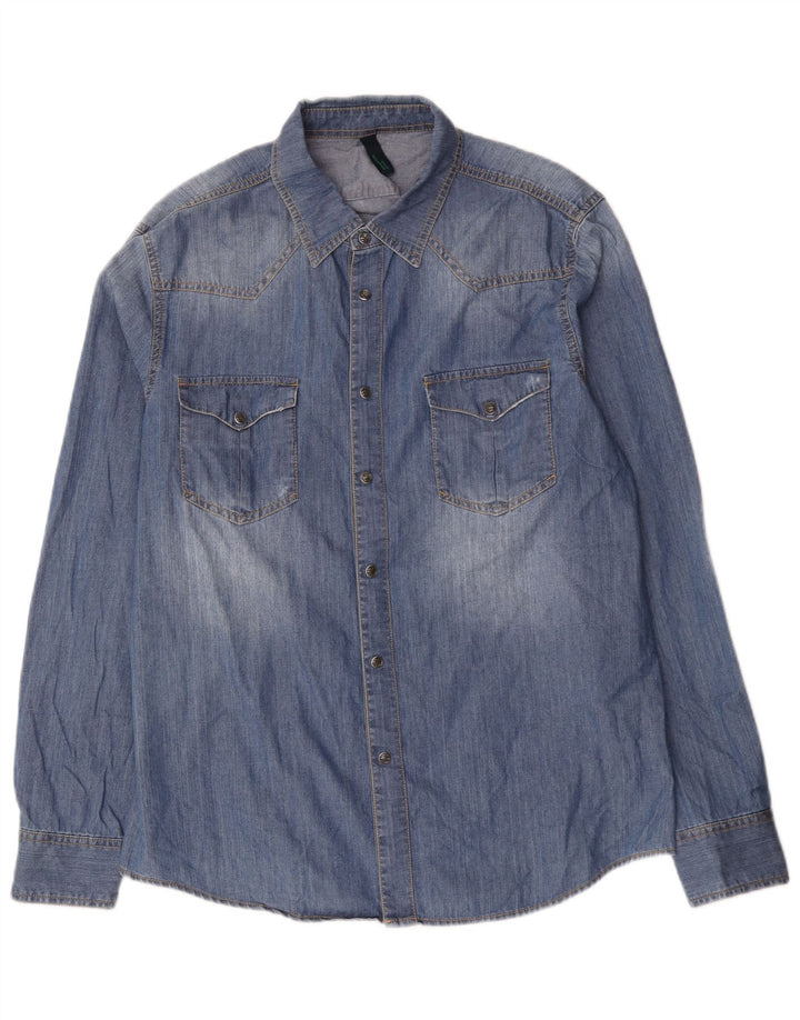 Camisa jeans masculina BENETTON XL algodão azul