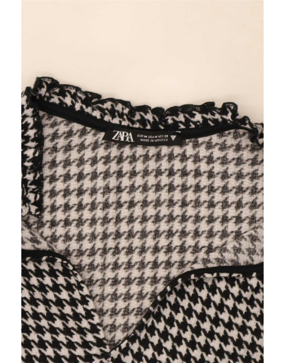 Vestido feminino Zara manga comprida evasê UK 14 médio preto houndstooth