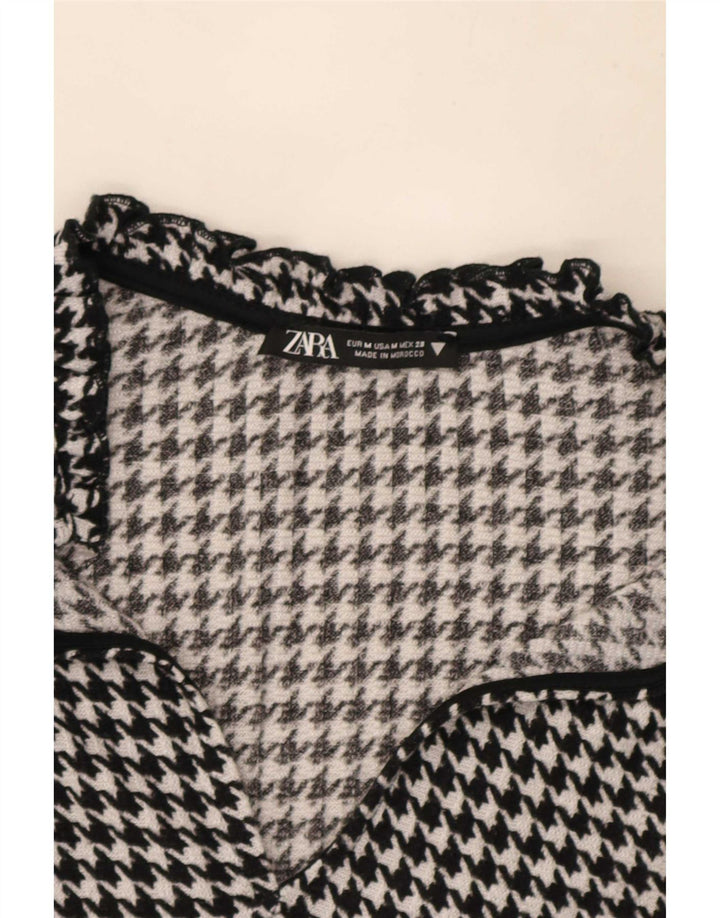 Vestido feminino Zara manga comprida evasê UK 14 médio preto houndstooth