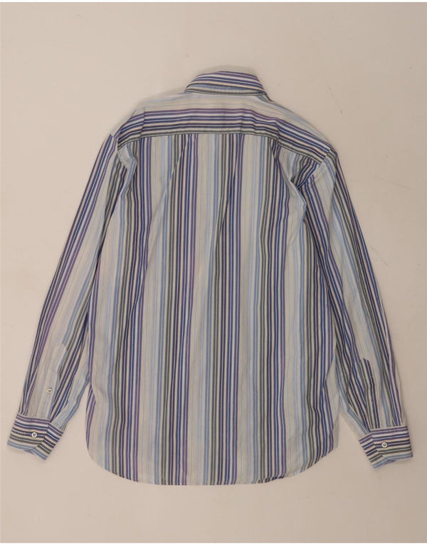 Camisa masculina Roccobarocco tamanho 40 15 3/4 algodão listrado azul médio