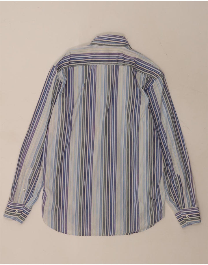 Camisa masculina Roccobarocco tamanho 40 15 3/4 algodão listrado azul médio