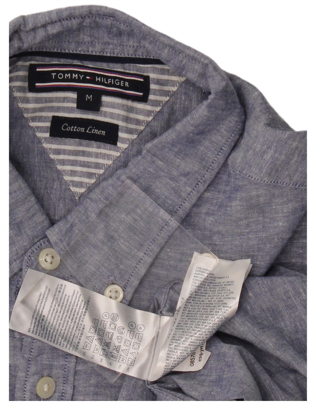 Camisa masculina de manga curta TOMMY HILFIGER algodão manchado azul médio
