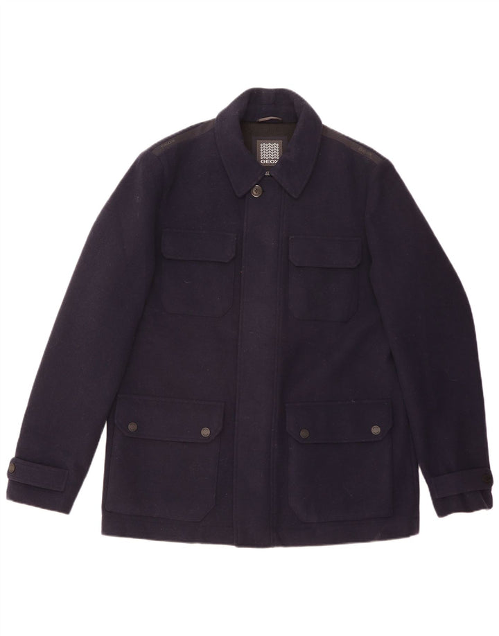 Jaqueta utilitária masculina GEOX Respira UK 42 XL lã azul marinho