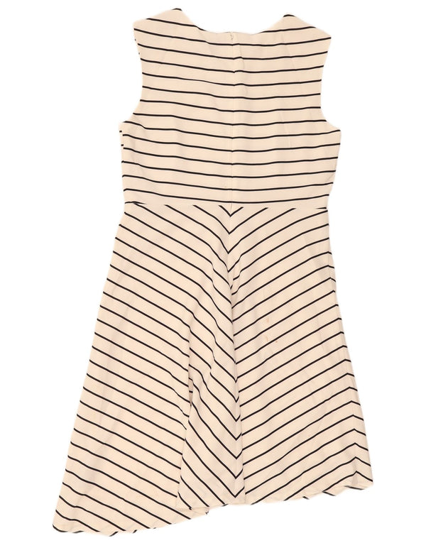 Vestido feminino Marks & Spencer sem mangas evasê UK 16 listrado bege grande
