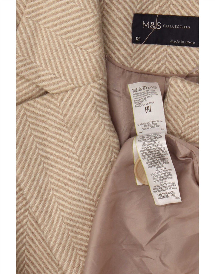 Sobretudo feminino Marks & Spencer UK 12 poliéster espinha de peixe bege médio