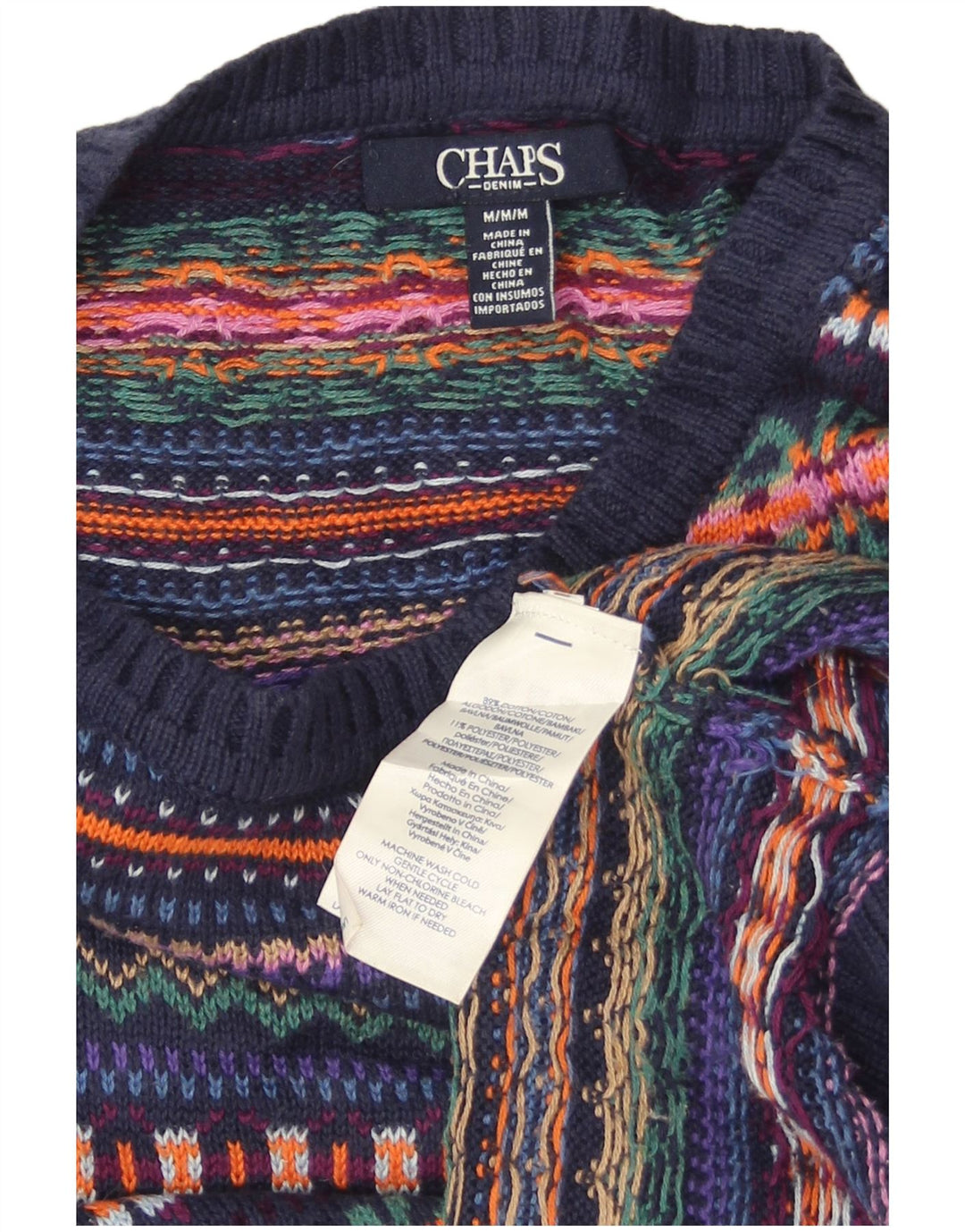 Suéter feminino CHAPS com gola canoa UK 14 médio azul marinho Fair Isle