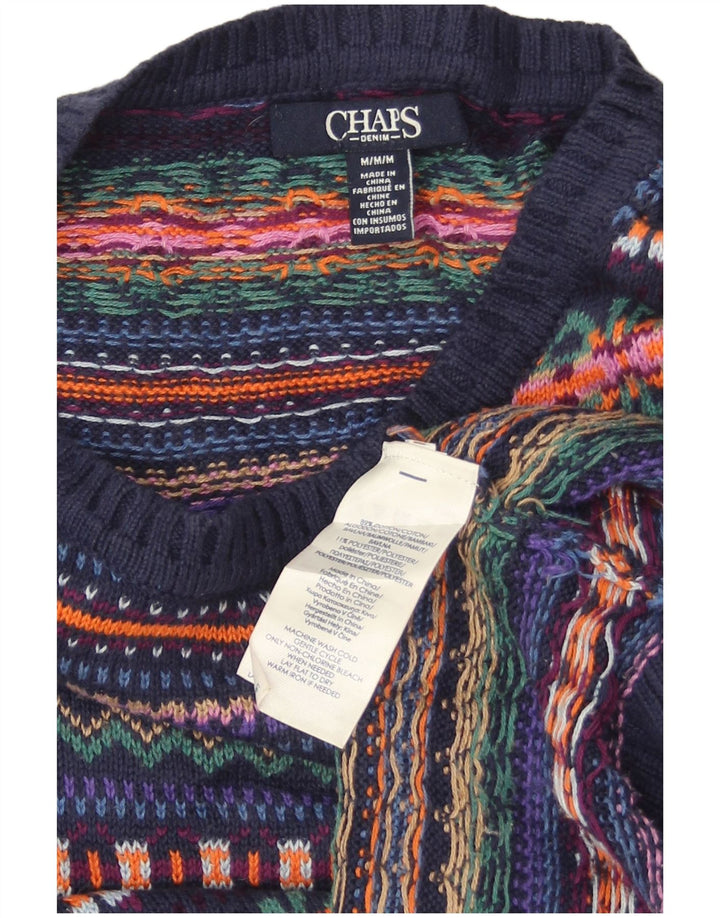 Suéter feminino CHAPS com gola canoa UK 14 médio azul marinho Fair Isle