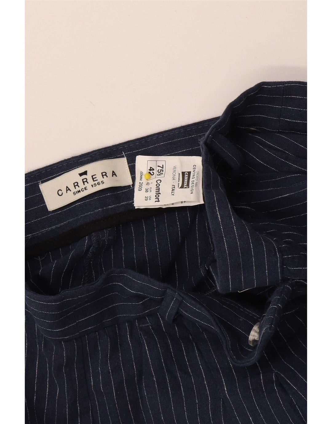 Shorts Chino feminino Carrera Pegged W29 médio azul marinho listrado linho