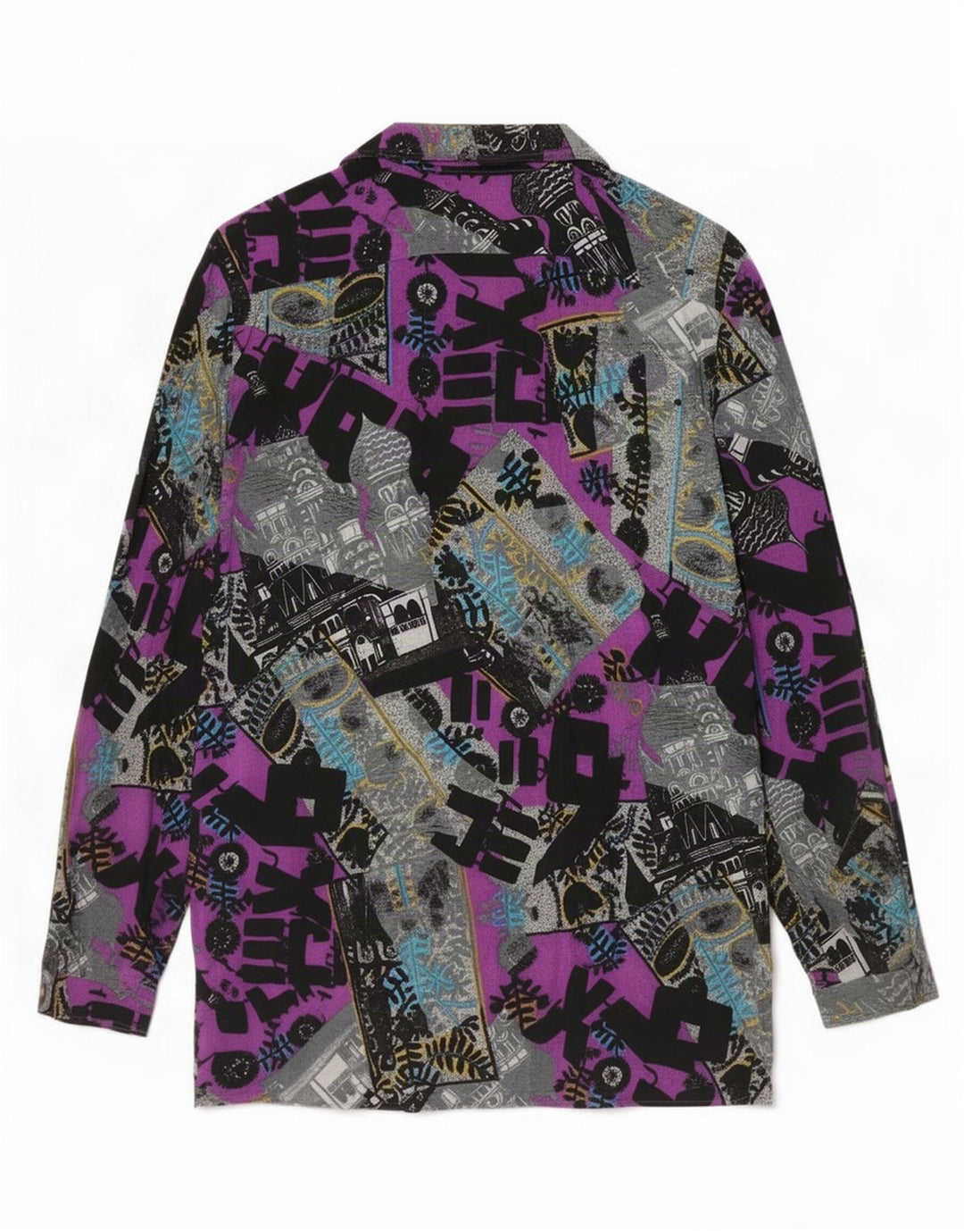 Camisa feminina vintage com padrão abstrato UK 14 média multicolorida
