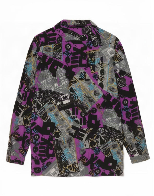 Camisa feminina vintage com padrão abstrato UK 14 média multicolorida