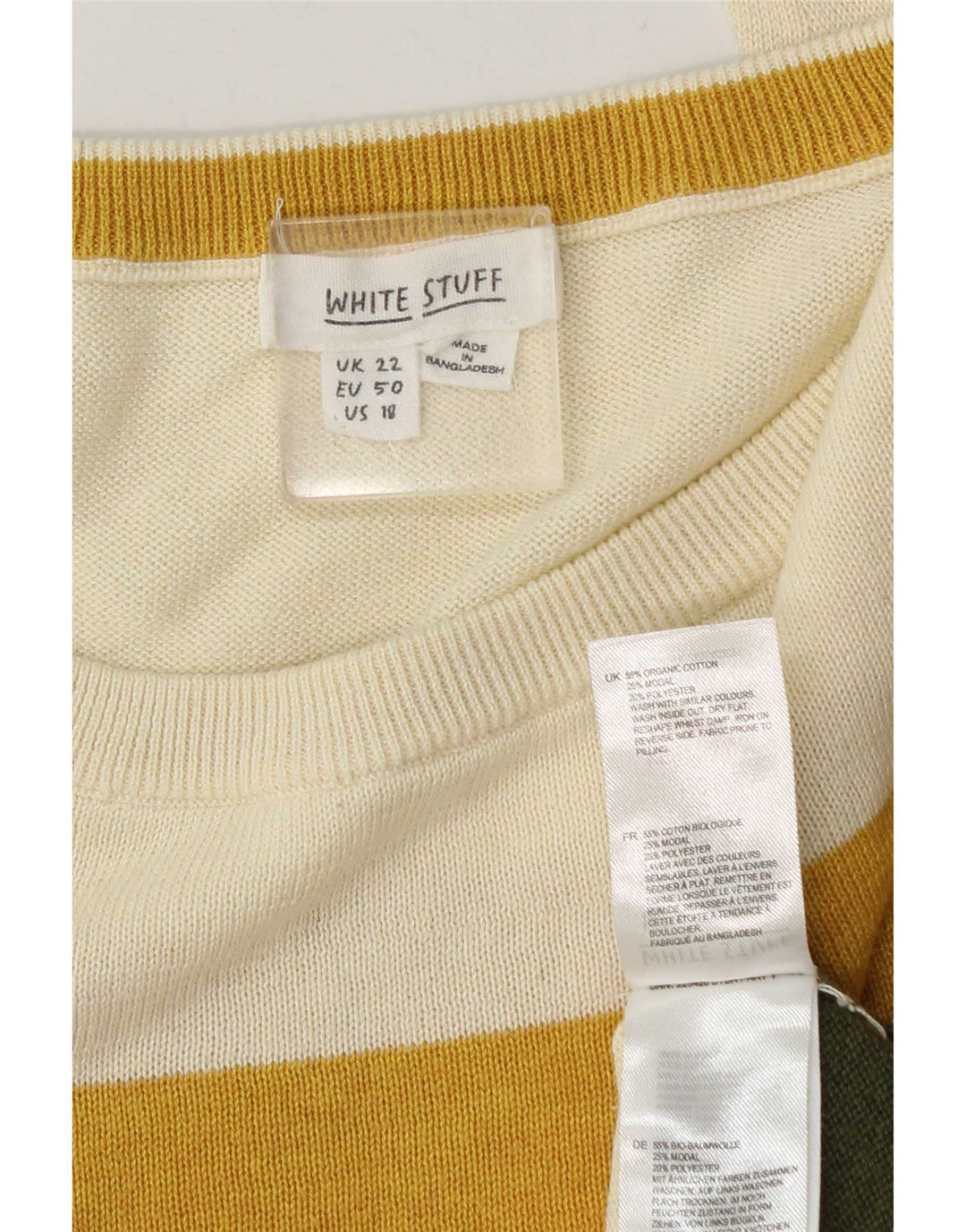 Suéter feminino com gola redonda White Stuff Reino Unido 22 3XL listrado multicolorido