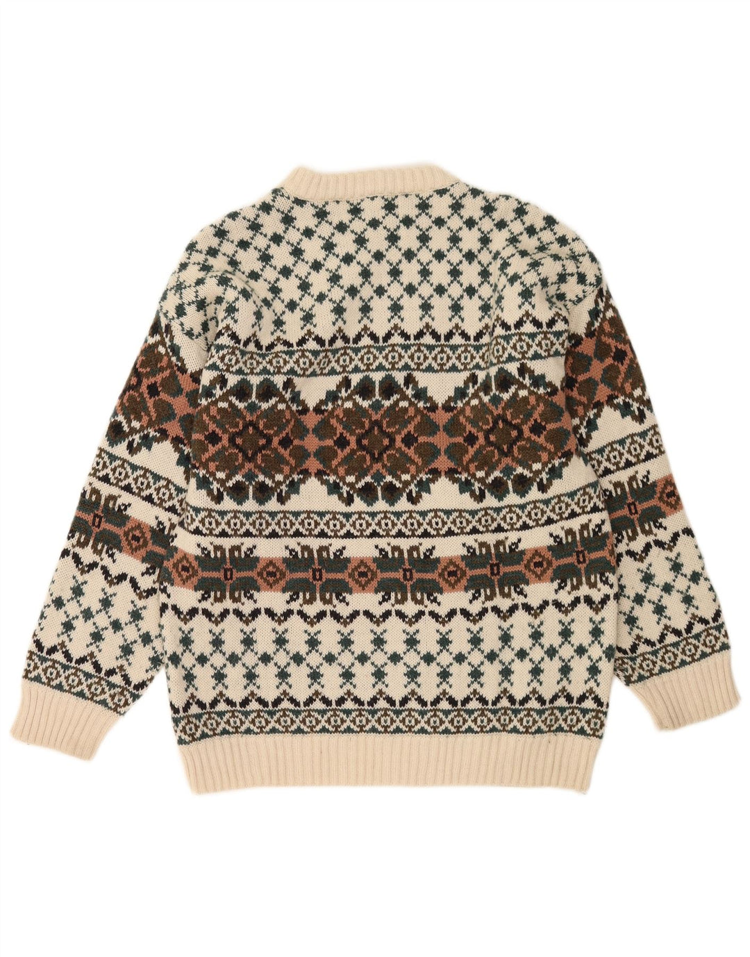 Suéter vintage masculino com gola redonda IT 50 médio branco lã Fair Isle