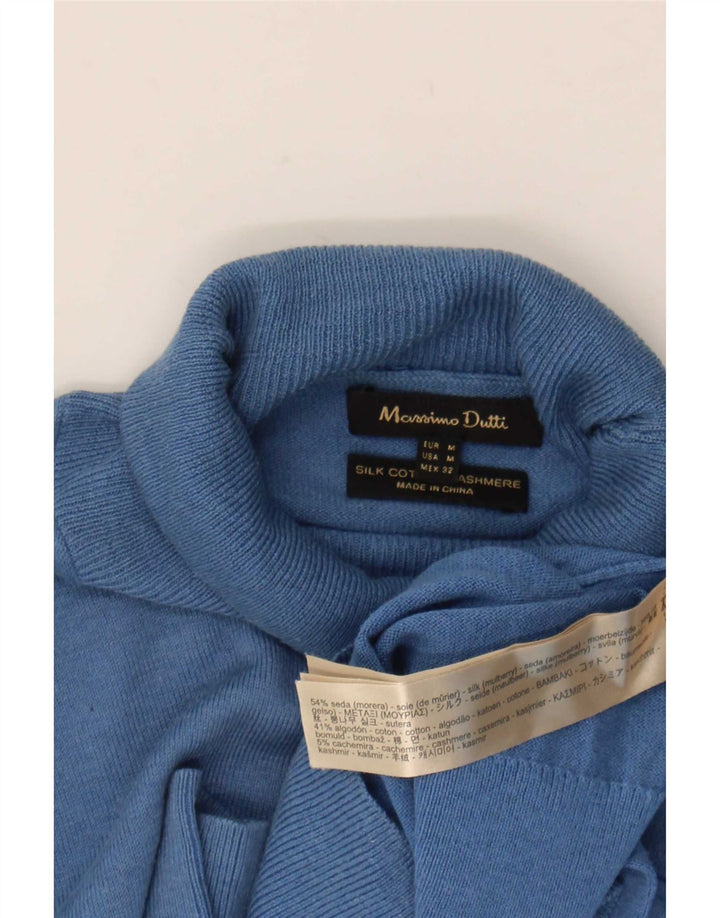 Suéter feminino Massimo Dutti com gola redonda Reino Unido 14 seda azul médio