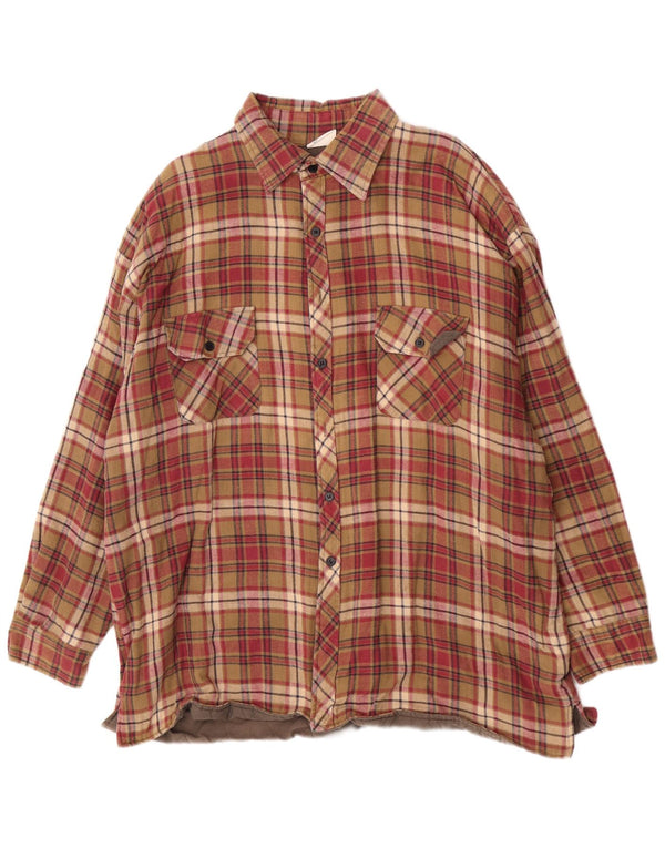 Camisa de flanela masculina vintage tamanho 46/48 2XL Algodão xadrez Borgonha