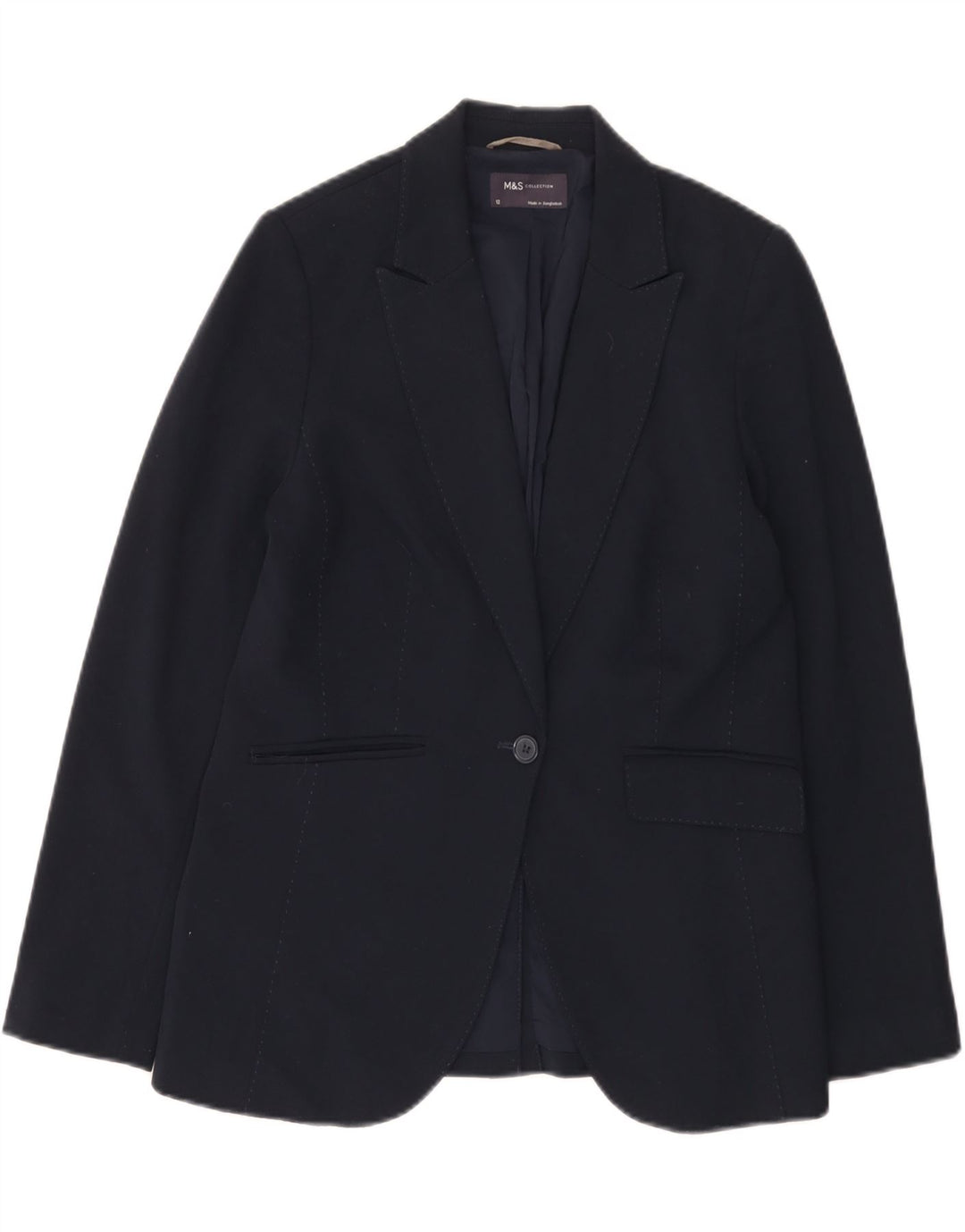 Jaqueta blazer feminina Marks & Spencer com 1 botão Reino Unido 12 médio azul marinho