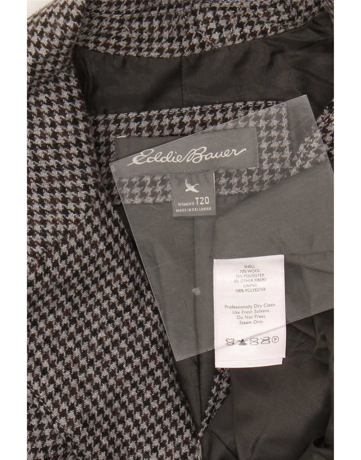 Eddie Bauer Jaqueta blazer feminina de 2 botões US 20 2XL lã cinza Houndstooth