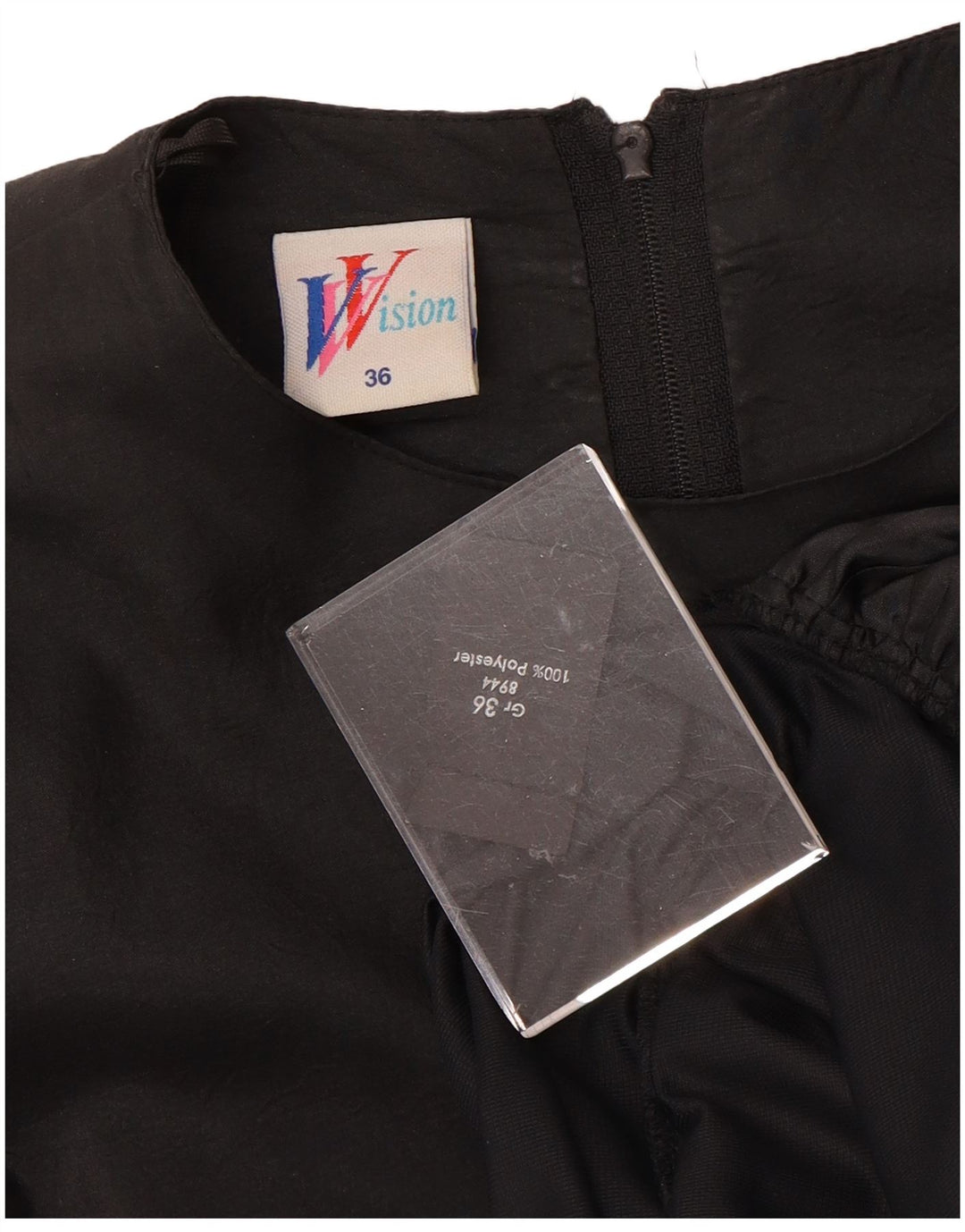 Vestido feminino VINTAGE de manga comprida em camadas EU 36 pequeno poliéster preto