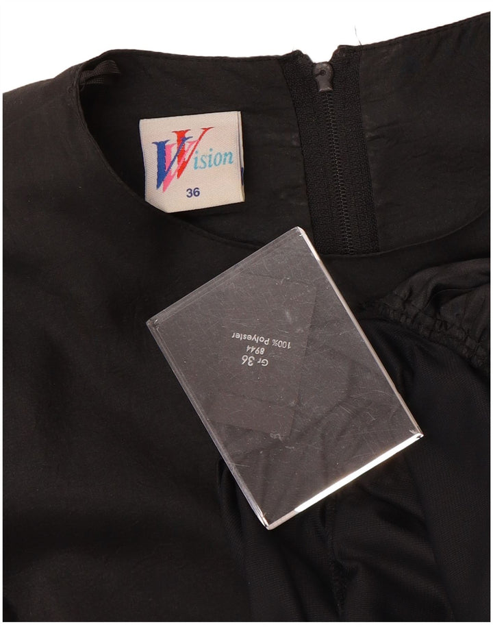 Vestido feminino VINTAGE de manga comprida em camadas EU 36 pequeno poliéster preto