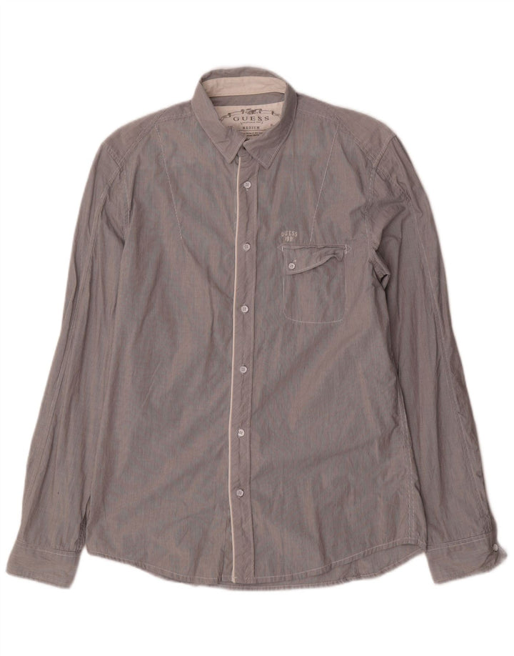 Camisa masculina Guess de algodão listrado cinza médio