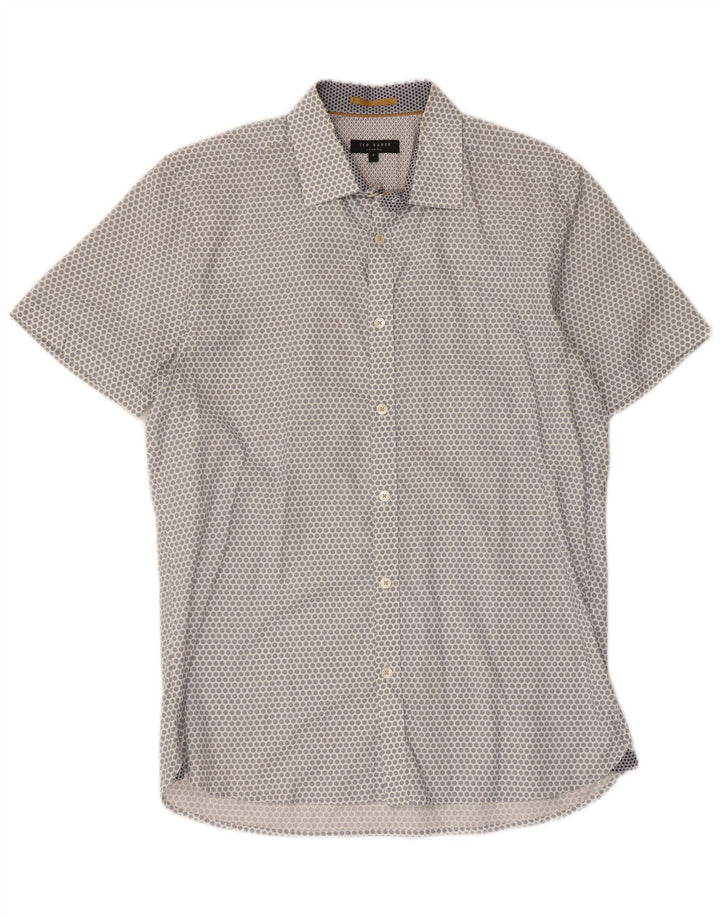 Camisa masculina de manga curta Ted Baker tamanho 3 algodão geométrico branco médio