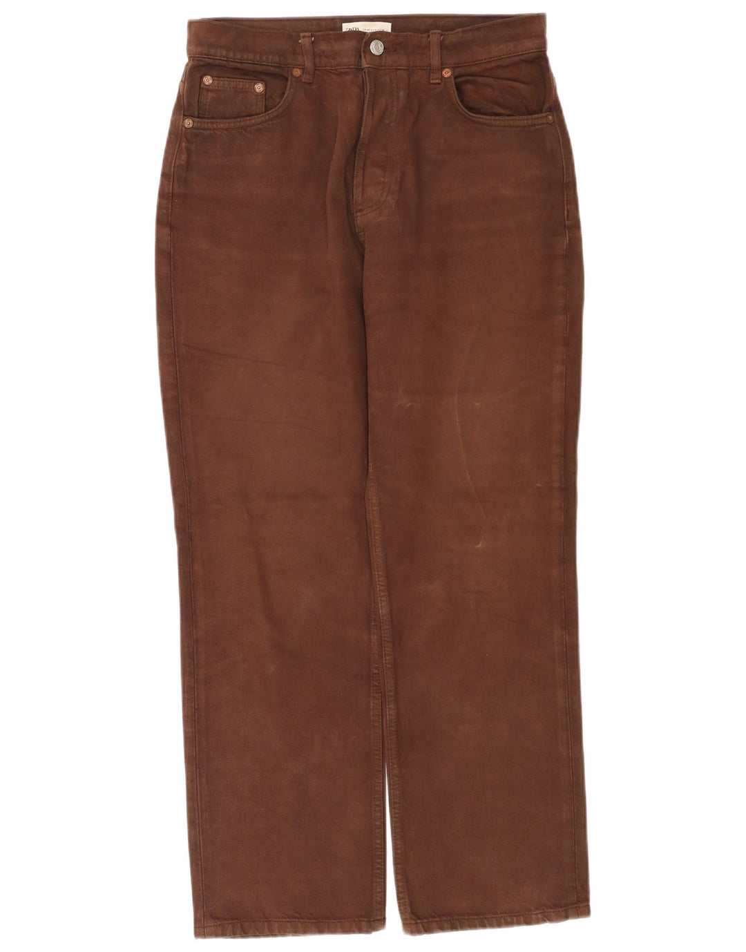 Zara Jeans feminino de cintura alta reta EU 40 médio W30 L28 marrom