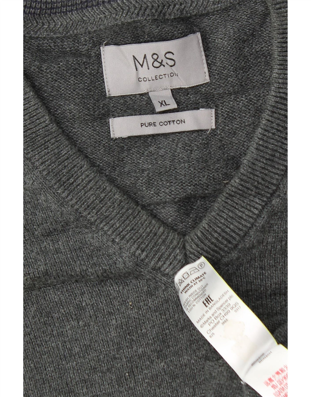 Suéter masculino Marks & Spencer com decote em V XL algodão cinza