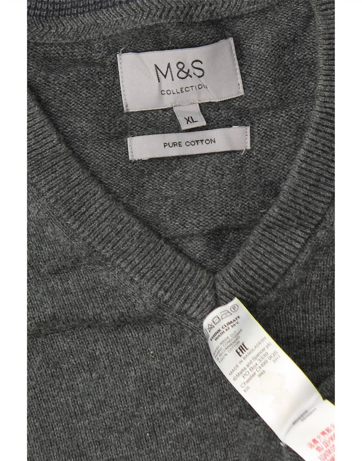 Suéter masculino Marks & Spencer com decote em V XL algodão cinza