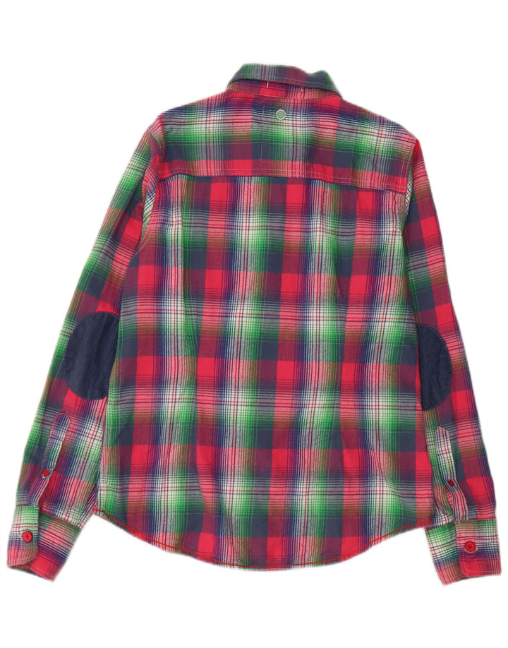 Camisa feminina Superdry UK 14 grande algodão xadrez rosa
