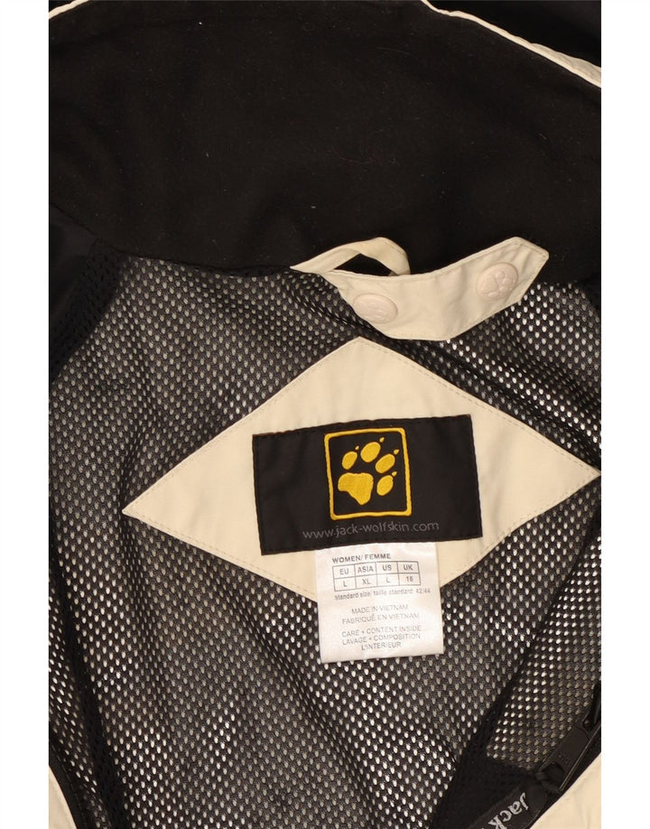 Jaqueta de chuva feminina com capuz JACK WOLFSKIN Reino Unido 16 grande bloco colorido bege