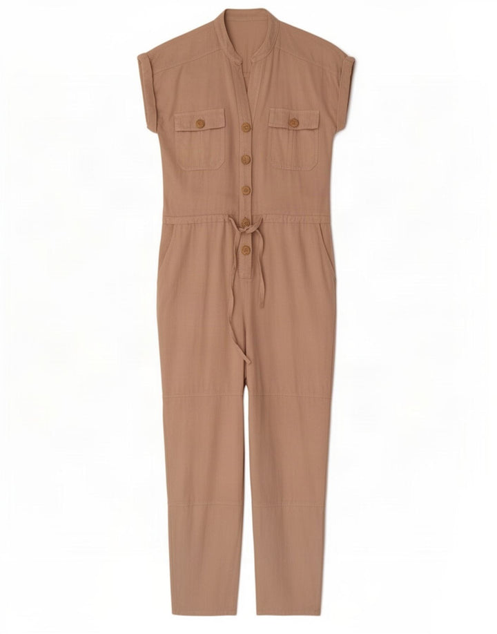Macacão feminino Zara UK 10 pequeno linho bege