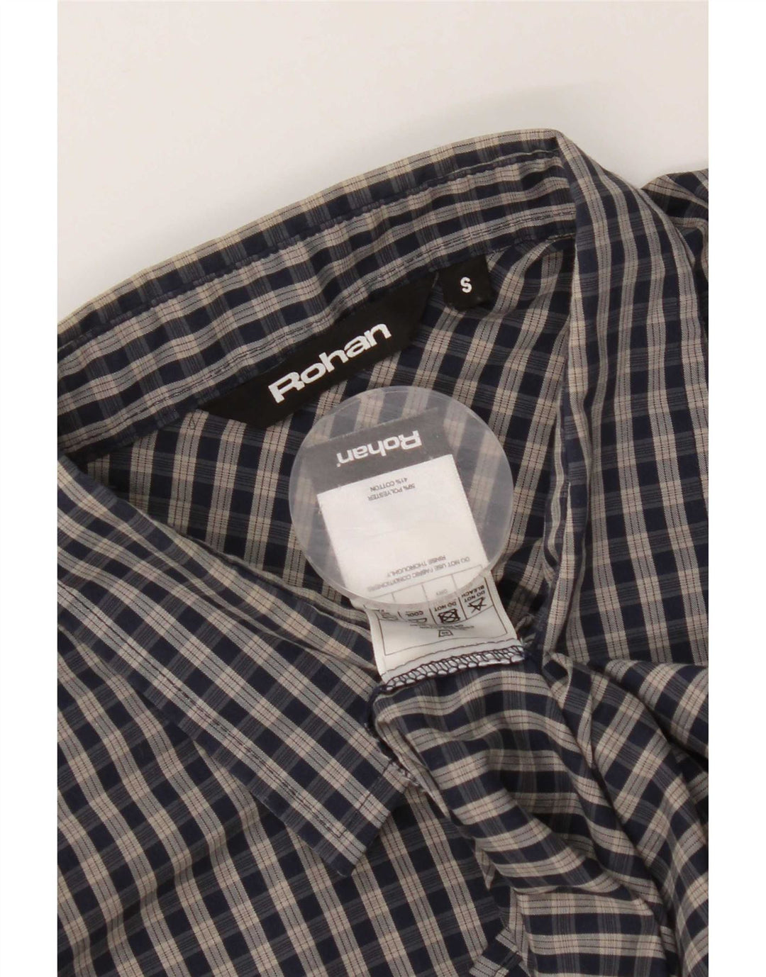 Rohan Camisa masculina de manga curta pequena poliéster guingão azul marinho