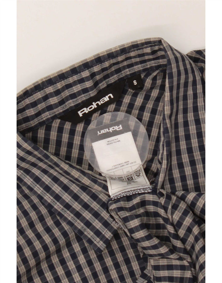 Rohan Camisa masculina de manga curta pequena poliéster guingão azul marinho