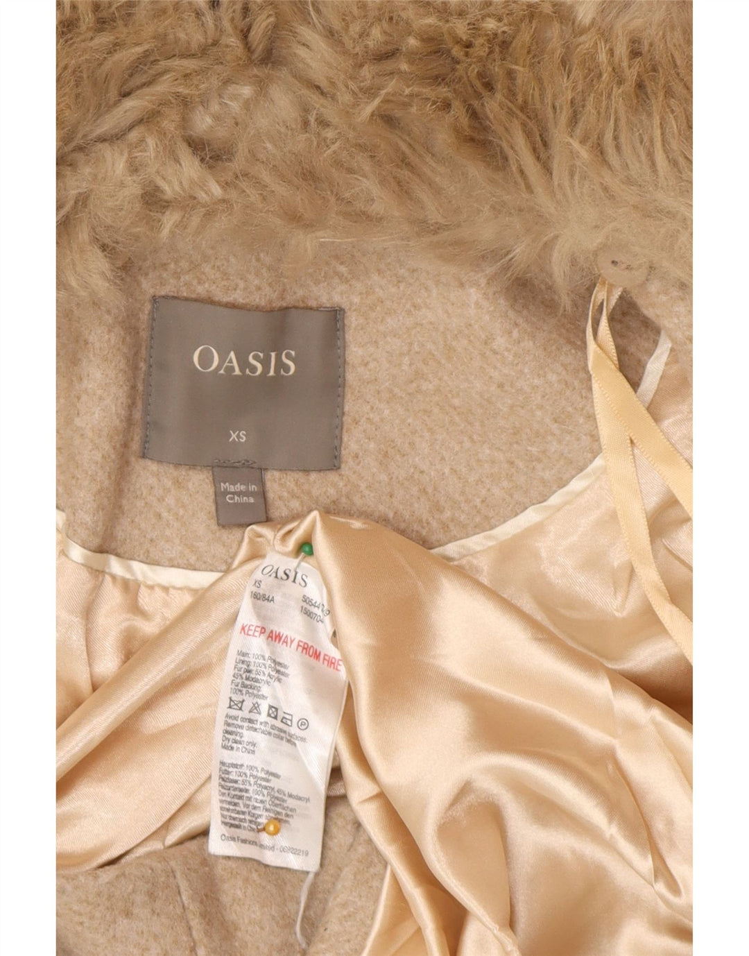Sobretudo feminino Oasis UK 6 XS poliéster bege