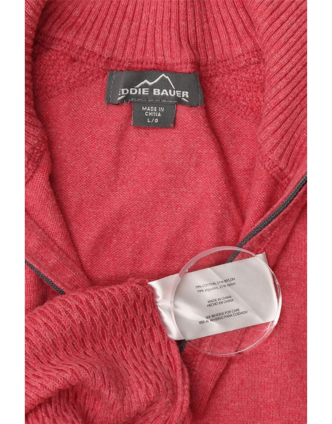 Suéter feminino EDDIE BAUER com zíper e gola alta, tamanho UK 16, grande, rosa, algodão