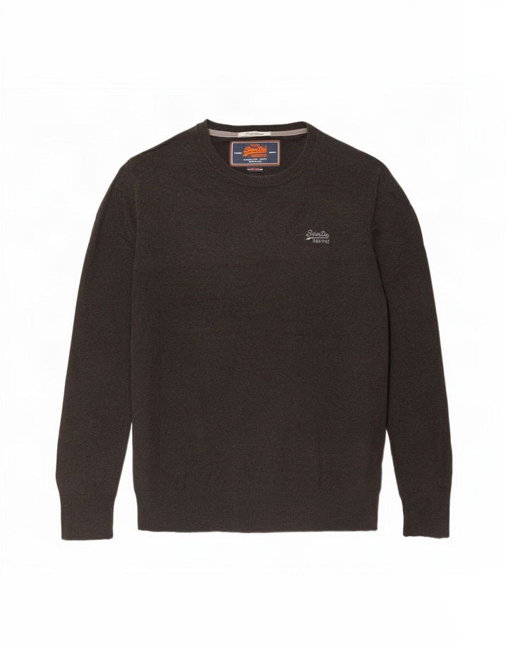Suéter masculino Superdry com gola redonda, grande algodão marrom