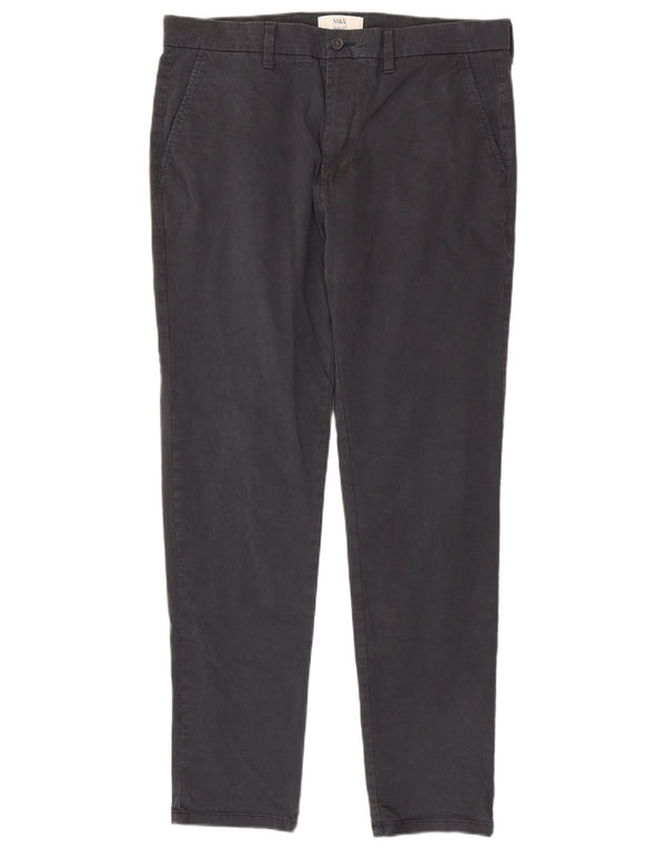 Calça chino masculina Marks & Spencer Slim Fit W36 L33 algodão azul marinho
