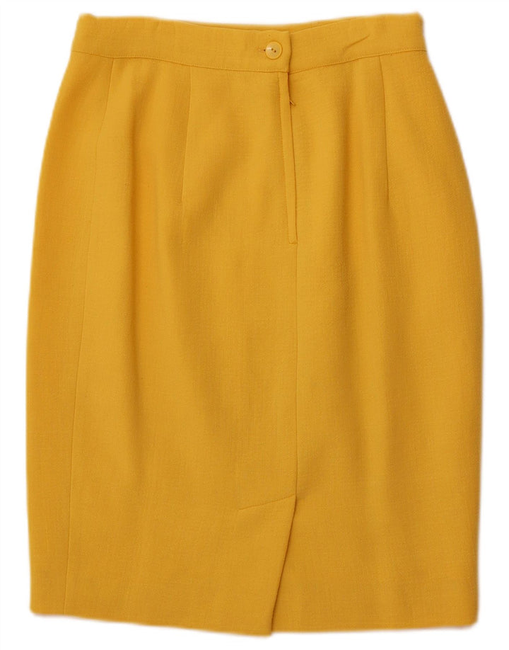 Conjunto de saia feminina VINTAGE com 4 botões e 2 peças IT 44 médio W26 lã amarela