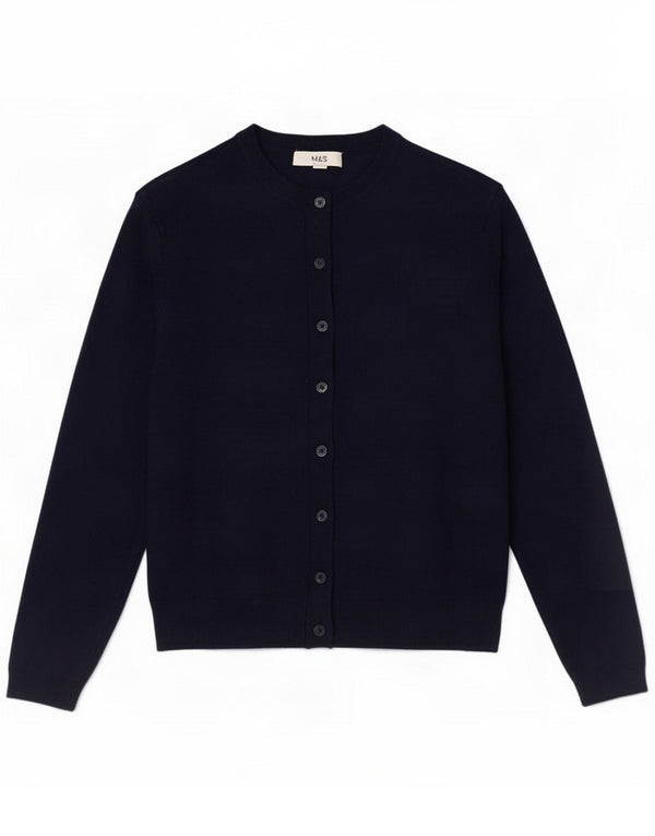 Suéter cardigã feminino Marks & Spencer UK 12 viscose azul marinho médio