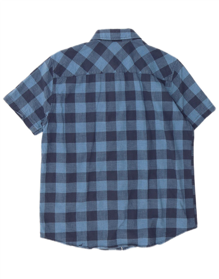 Camisa masculina Mustang de manga curta slim fit médio azul guingão