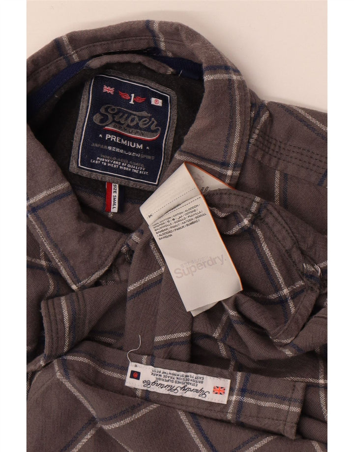 Camisa masculina de flanela Superdry pequena algodão xadrez cinza