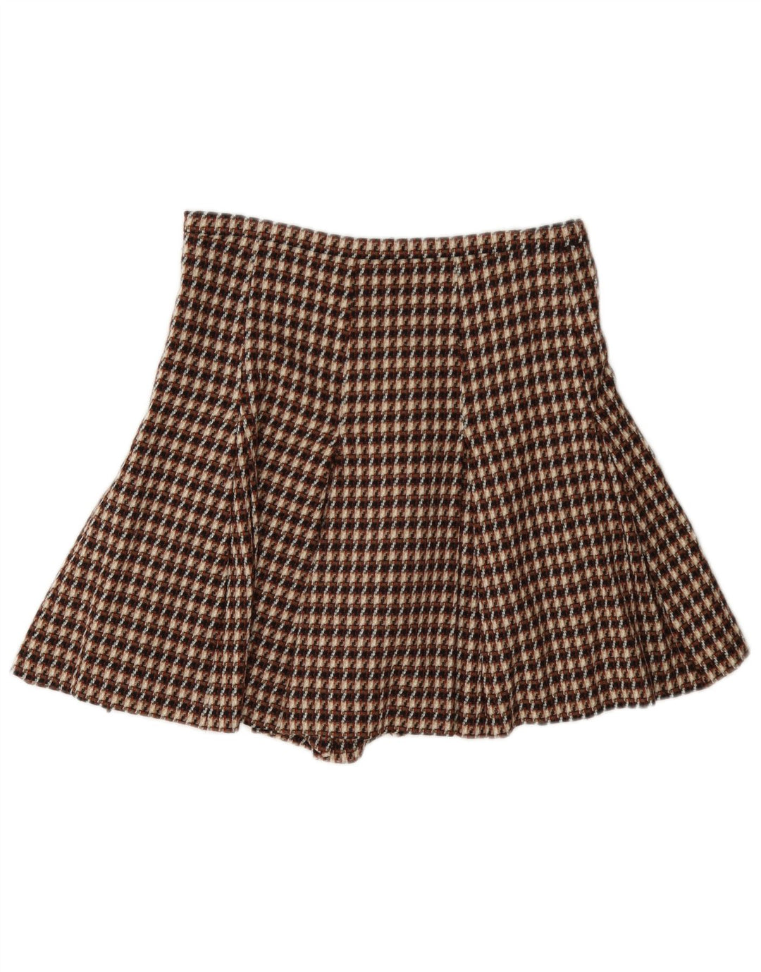 Shorts Cullotes femininos i Blues Reino Unido 8 pequeno W27 lã xadrez marrom