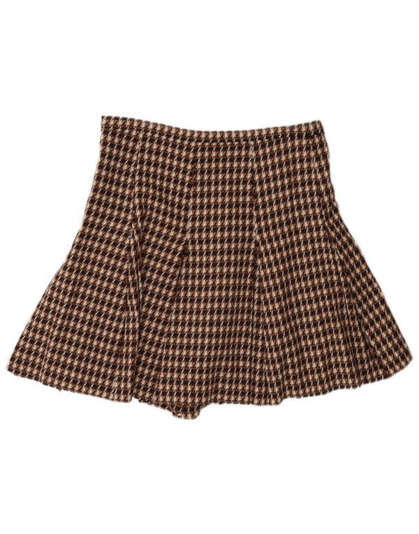 Shorts Cullotes femininos i Blues Reino Unido 8 pequeno W27 lã xadrez marrom